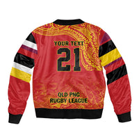 Queensland Papua New Guinea Custom Sleeve Zip Bomber Jacket All Red Pacific PNG Tribal Style