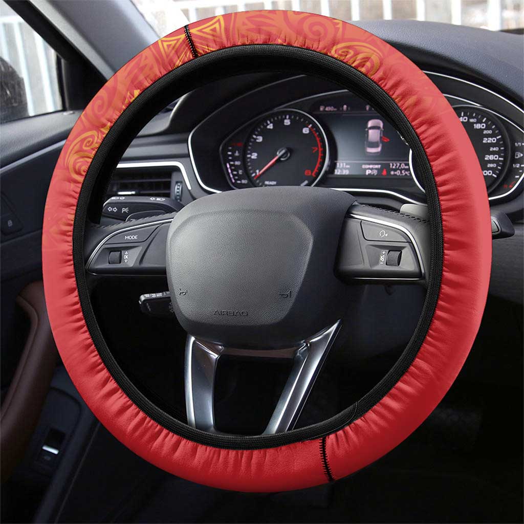 Queensland Papua New Guinea Steering Wheel Cover All Red Pacific PNG Tribal Style