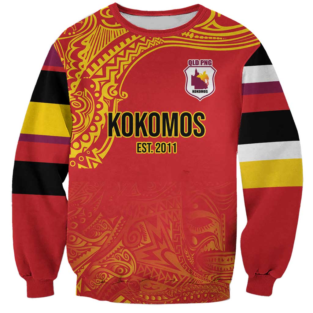 Queensland Papua New Guinea Custom Sweatshirt All Red Pacific PNG Tribal Style