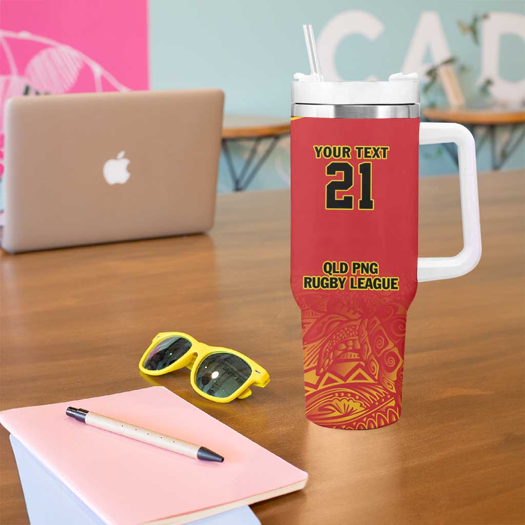 Queensland Papua New Guinea Custom Tumbler With Handle All Red Pacific PNG Tribal Style LT9 - Polynesian Pride