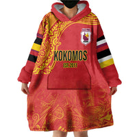 Queensland Papua New Guinea Custom Wearable Blanket Hoodie All Red Pacific PNG Tribal Style