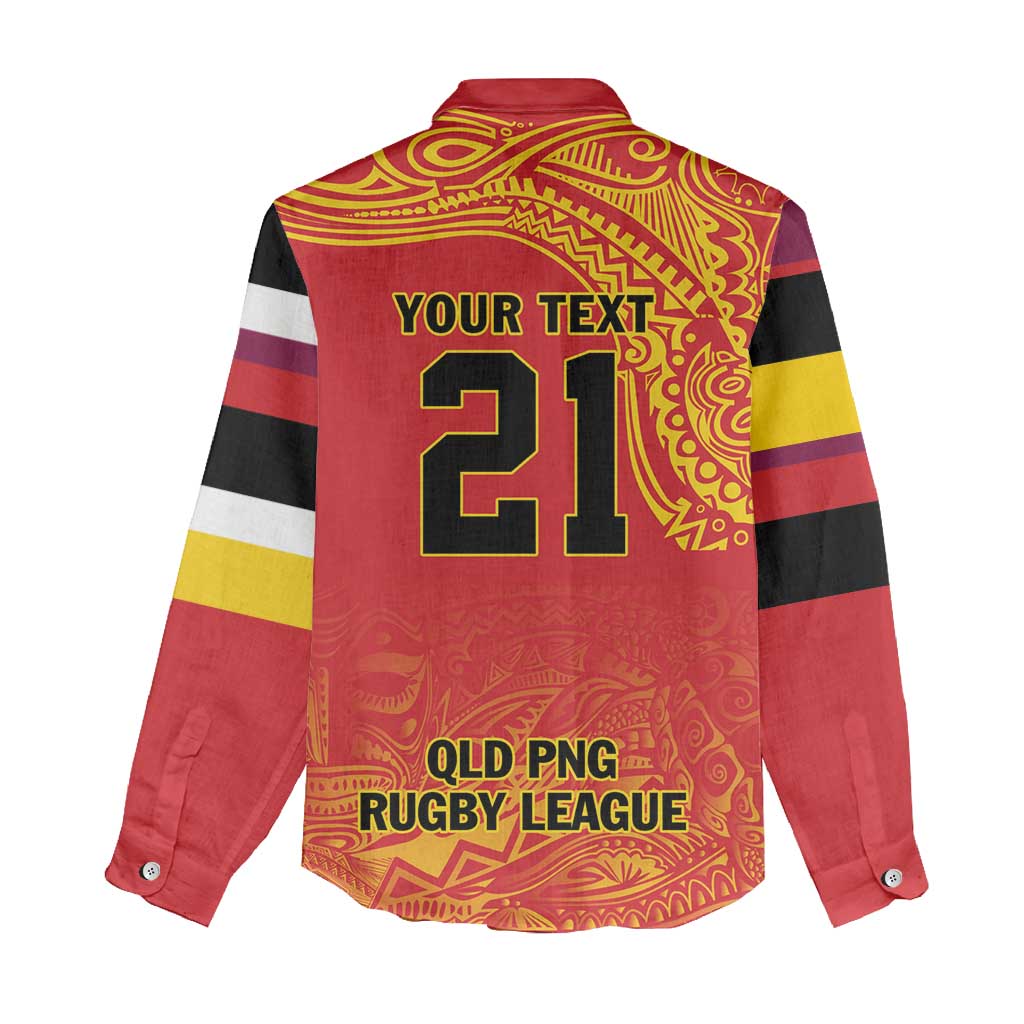Queensland Papua New Guinea Custom Women Casual Shirt All Red Pacific PNG Tribal Style