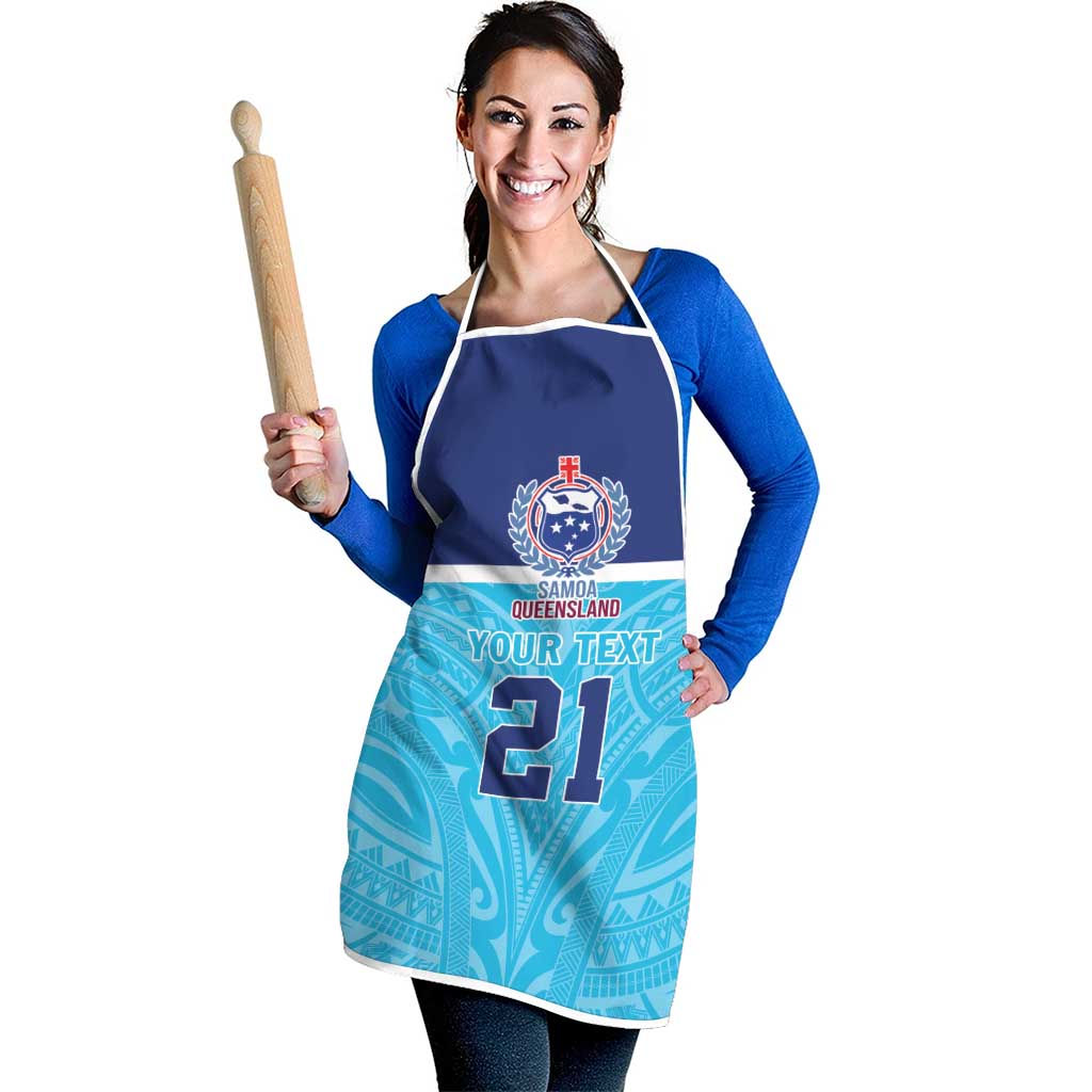 Queensland Samoa Custom Apron Blue Pacific Polynesian Tribal Pattern - Polynesian Pride