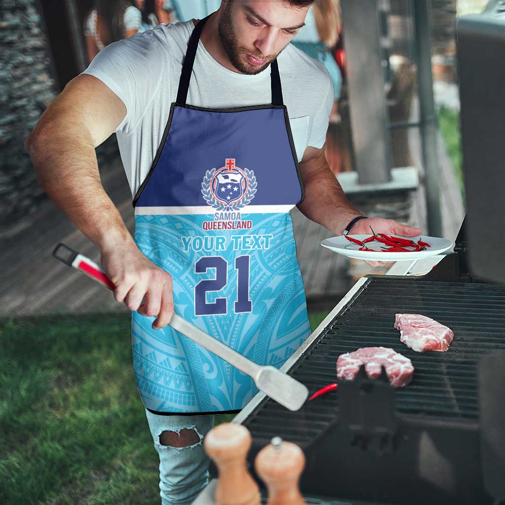 Queensland Samoa Custom Apron Blue Pacific Polynesian Tribal Pattern - Polynesian Pride