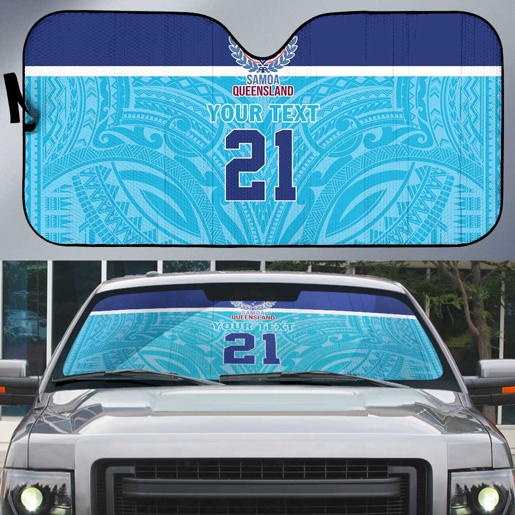 Queensland Samoa Custom Auto Sun Shade Blue Pacific Polynesian Tribal Pattern - Polynesian Pride