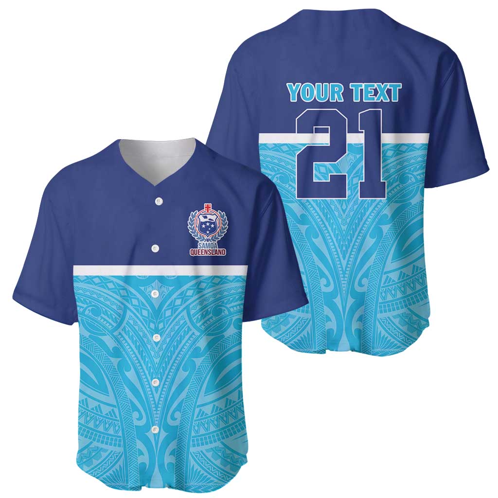 Queensland Samoa Custom Baseball Jersey Blue Pacific Polynesian Tribal Pattern