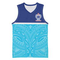 Queensland Samoa Custom Basketball Jersey Blue Pacific Polynesian Tribal Pattern - Polynesian Pride