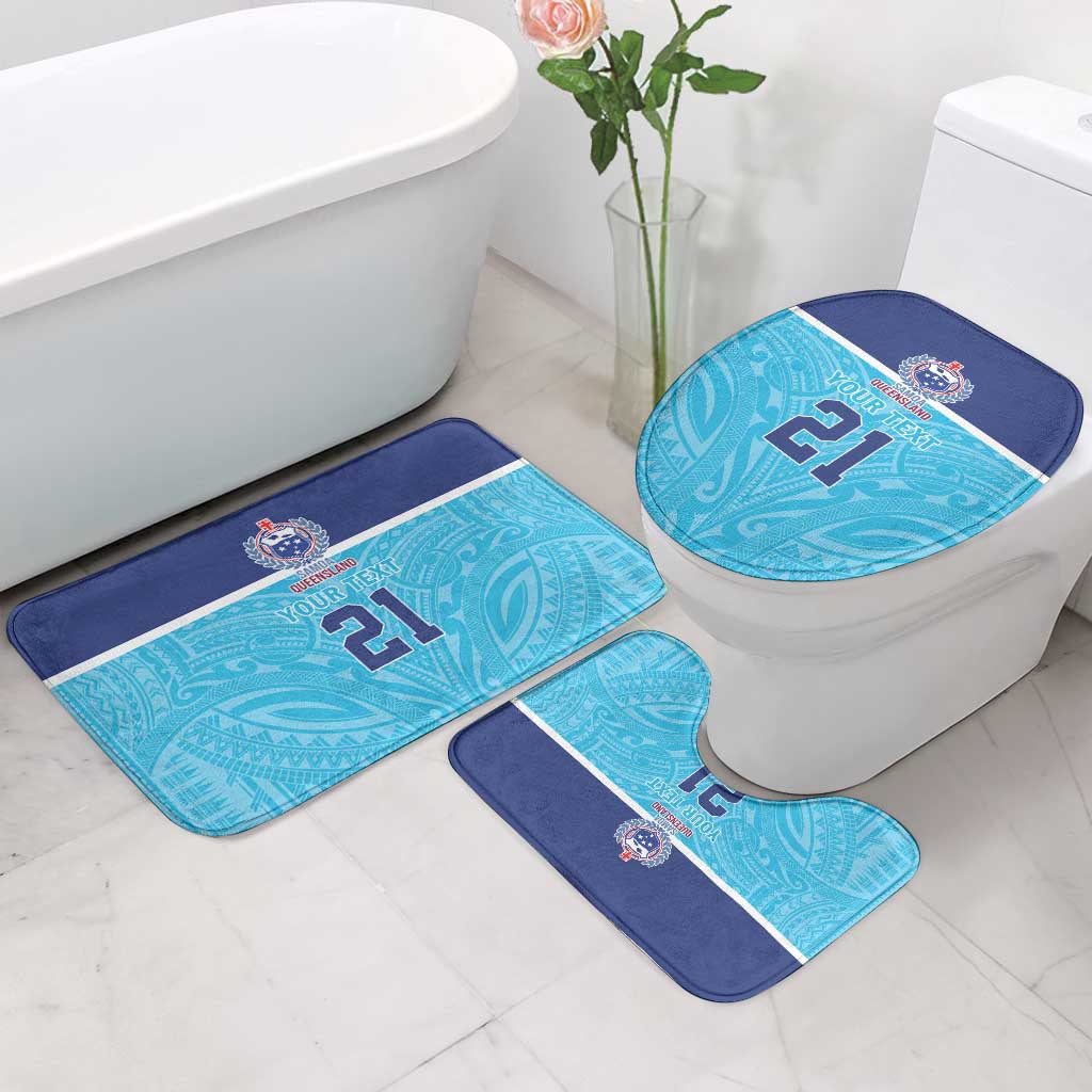 Queensland Samoa Custom Bathroom Set Blue Pacific Polynesian Tribal Pattern - Polynesian Pride