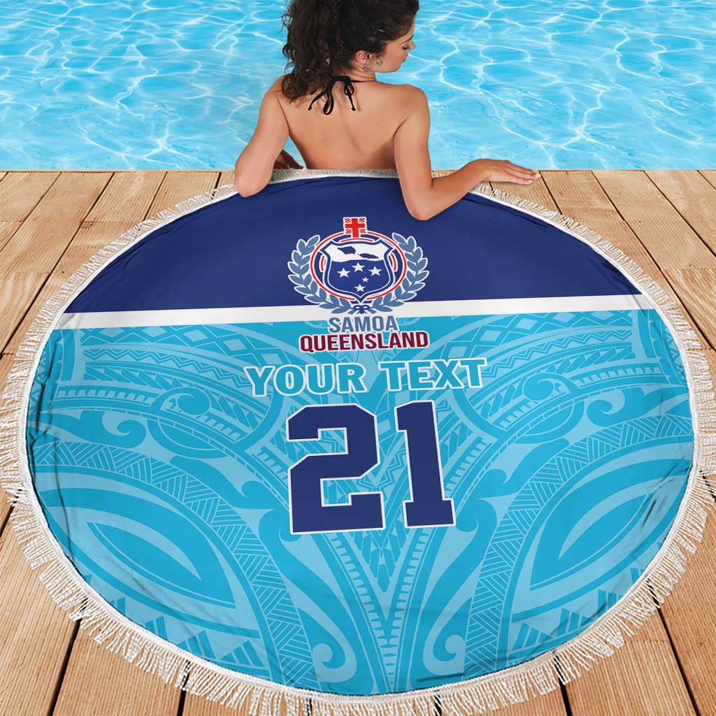 Queensland Samoa Custom Beach Blanket Blue Pacific Polynesian Tribal Pattern