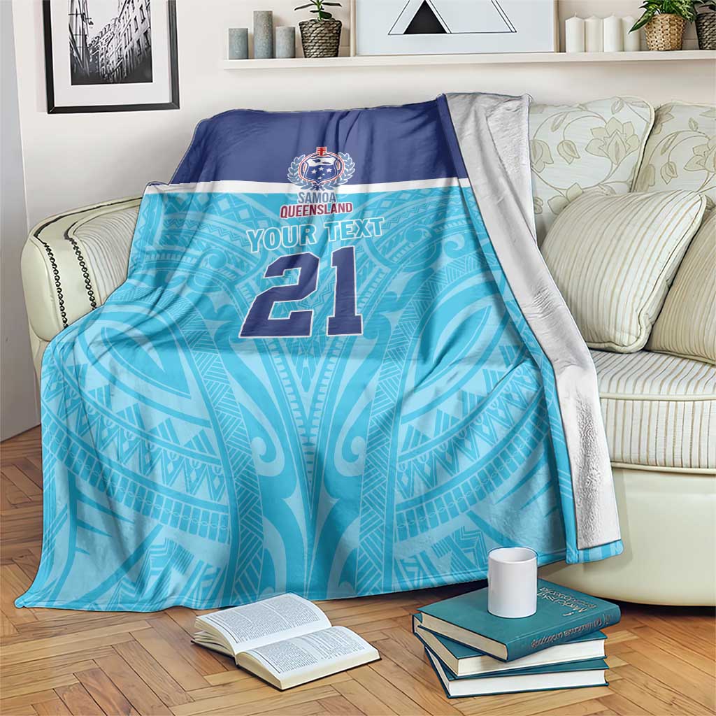 Queensland Samoa Custom Blanket Blue Pacific Polynesian Tribal Pattern