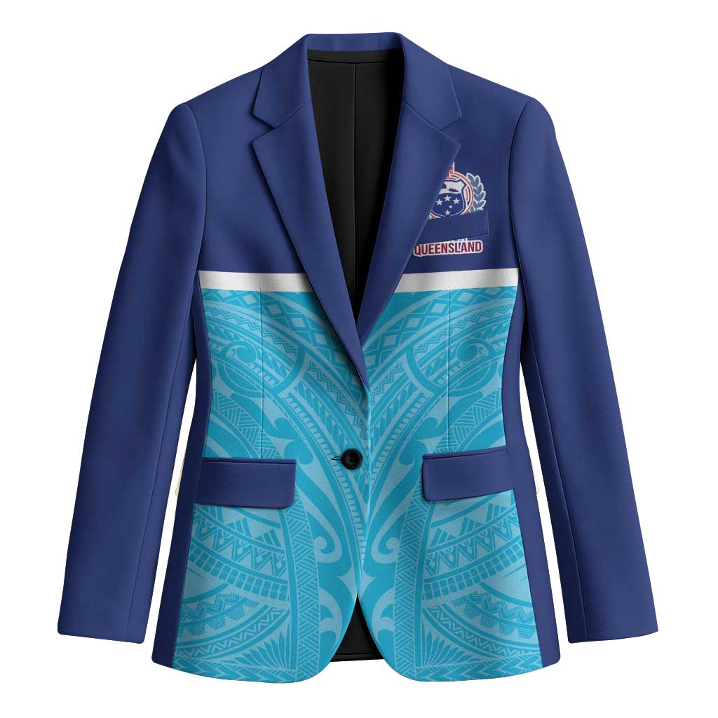 Queensland Samoa Custom Blazer Blue Pacific Polynesian Tribal Pattern LT9 Unisex Blue - Polynesian Pride
