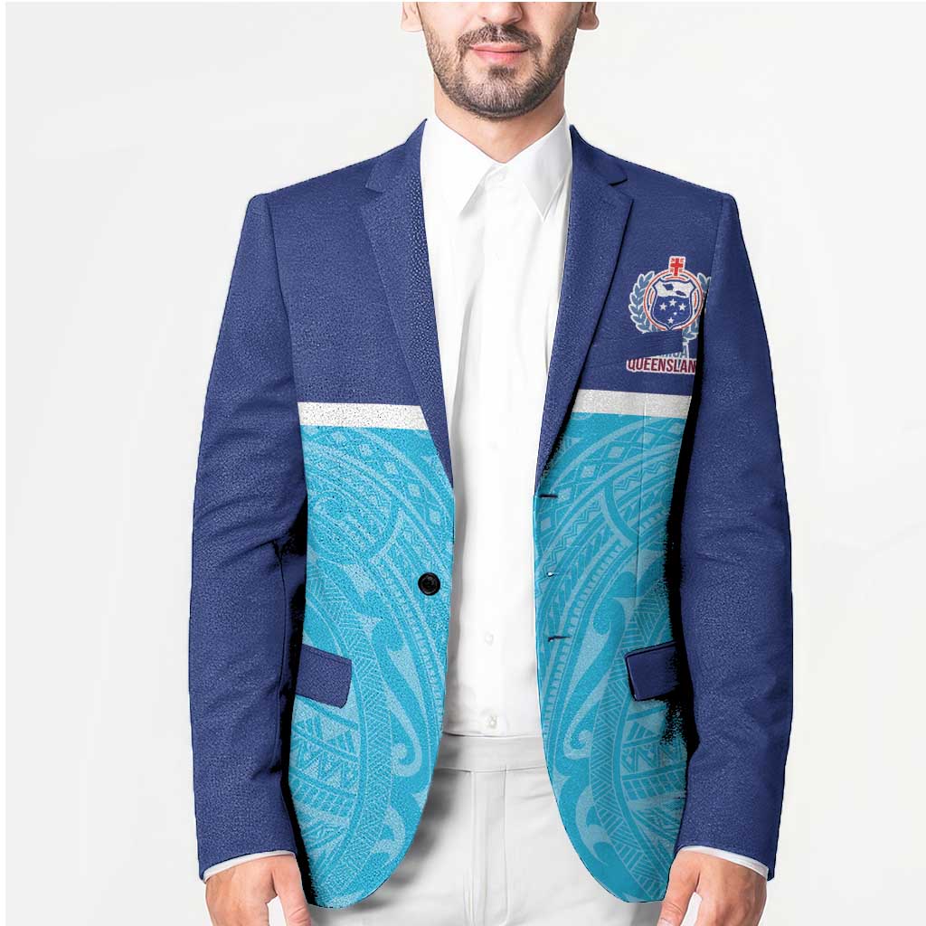 Queensland Samoa Custom Blazer Blue Pacific Polynesian Tribal Pattern LT9 - Polynesian Pride