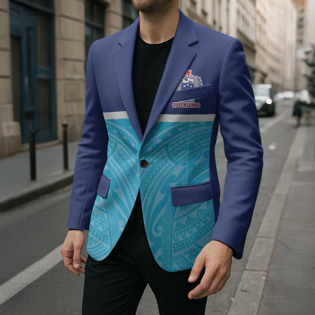 Queensland Samoa Custom Blazer Blue Pacific Polynesian Tribal Pattern LT9 - Polynesian Pride