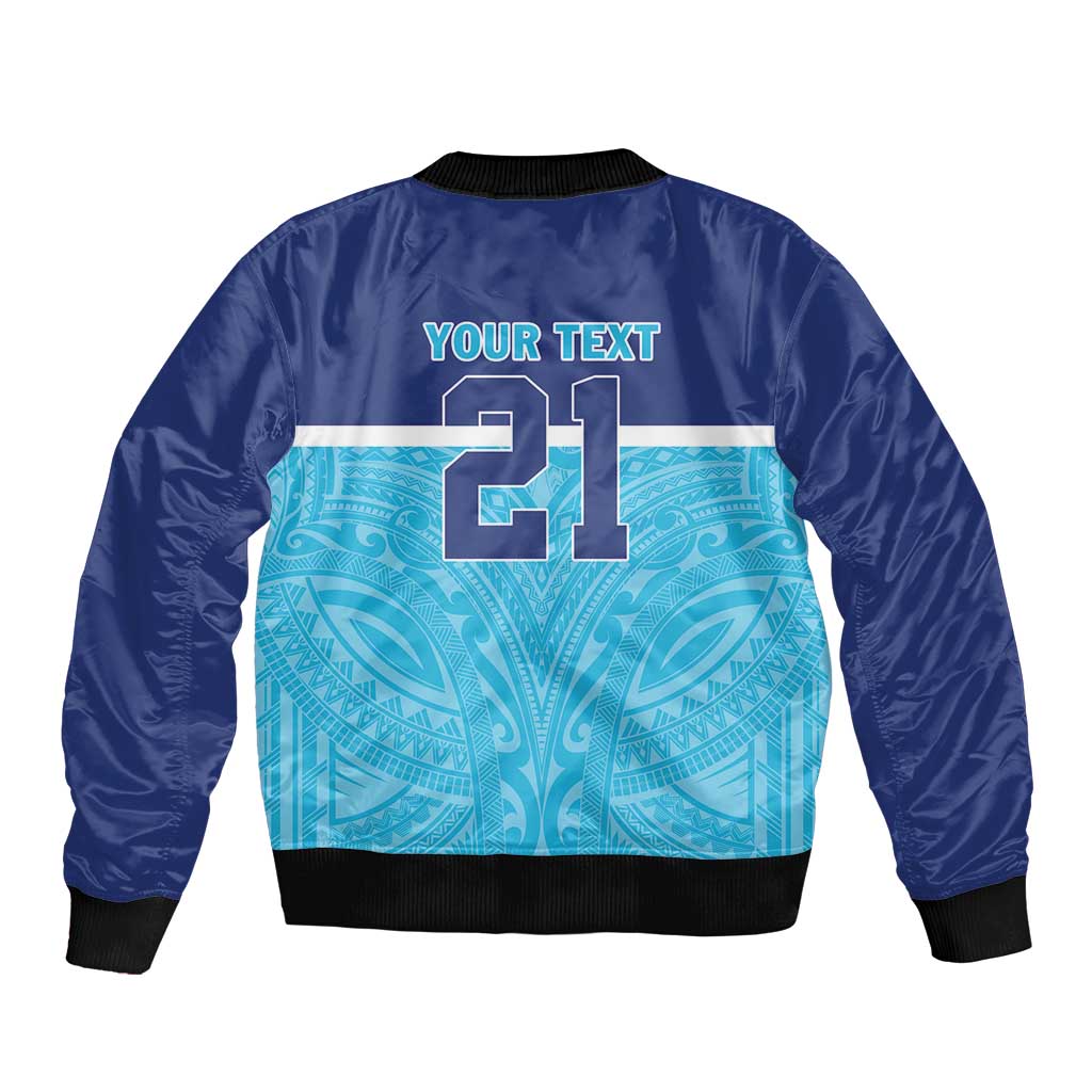 Queensland Samoa Custom Bomber Jacket Blue Pacific Polynesian Tribal Pattern