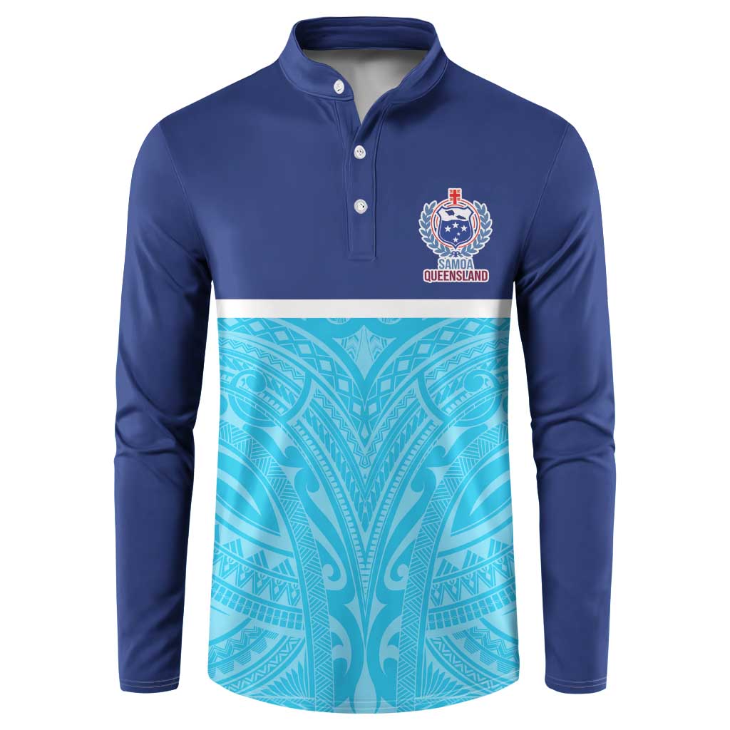 Queensland Samoa Custom Button Sweatshirt Blue Pacific Polynesian Tribal Pattern