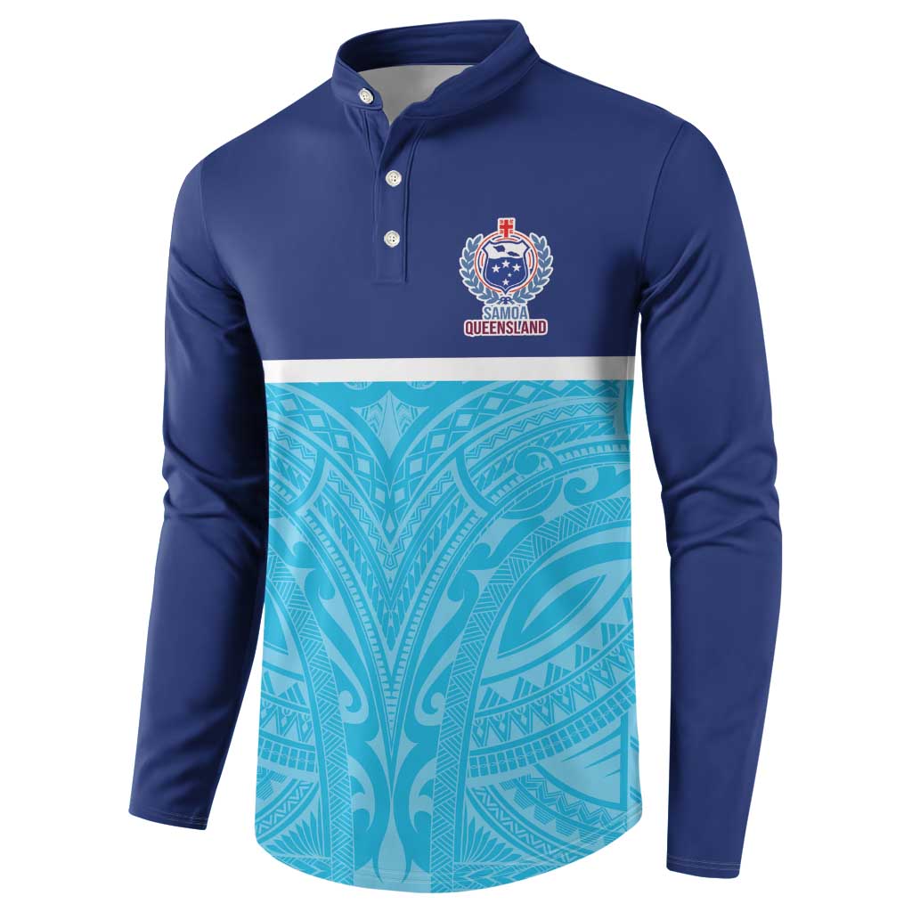Queensland Samoa Custom Button Sweatshirt Blue Pacific Polynesian Tribal Pattern
