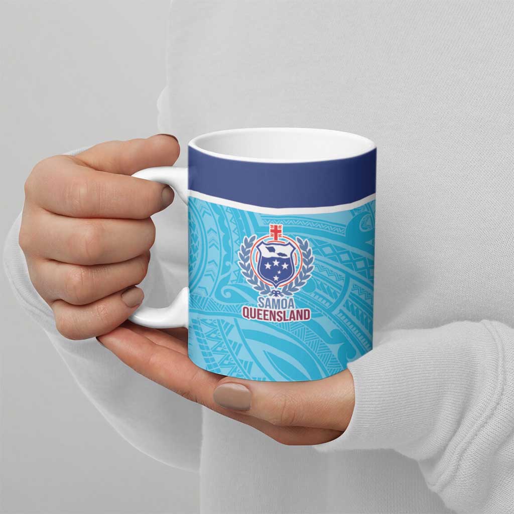 Queensland Samoa Custom Ceramic Mug Blue Pacific Polynesian Tribal Pattern - Polynesian Pride
