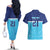 Queensland Samoa Custom Couples Matching Off The Shoulder Long Sleeve Dress and Hawaiian Shirt Blue Pacific Polynesian Tribal Pattern