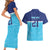 Queensland Samoa Custom Couples Matching Short Sleeve Bodycon Dress and Hawaiian Shirt Blue Pacific Polynesian Tribal Pattern