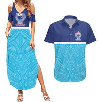 Queensland Samoa Custom Couples Matching Summer Maxi Dress and Hawaiian Shirt Blue Pacific Polynesian Tribal Pattern