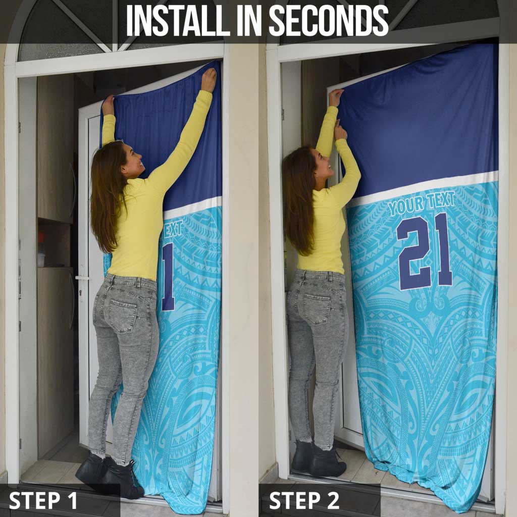 Queensland Samoa Custom Door Cover Blue Pacific Polynesian Tribal Pattern - Polynesian Pride