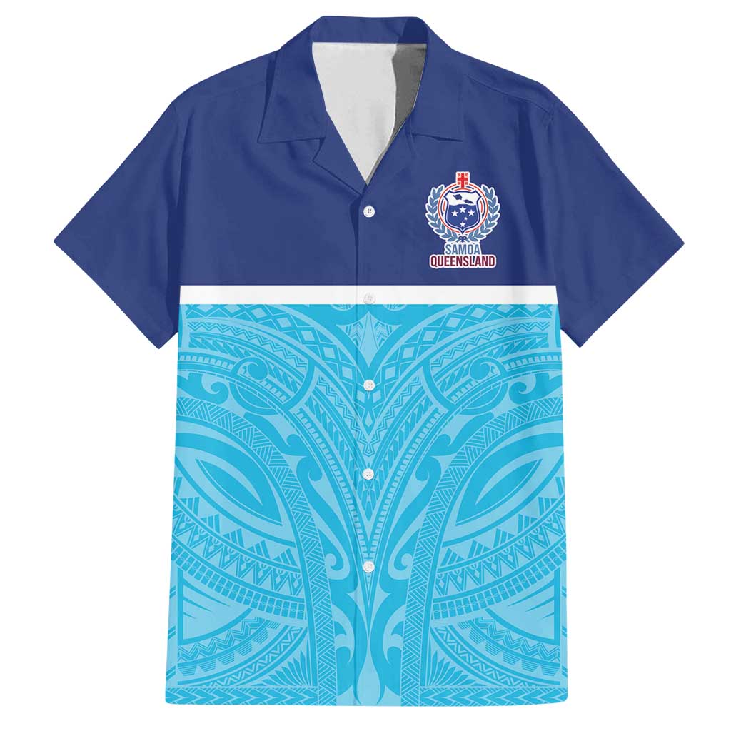 Queensland Samoa Custom Family Matching Long Sleeve Bodycon Dress and Hawaiian Shirt Blue Pacific Polynesian Tribal Pattern