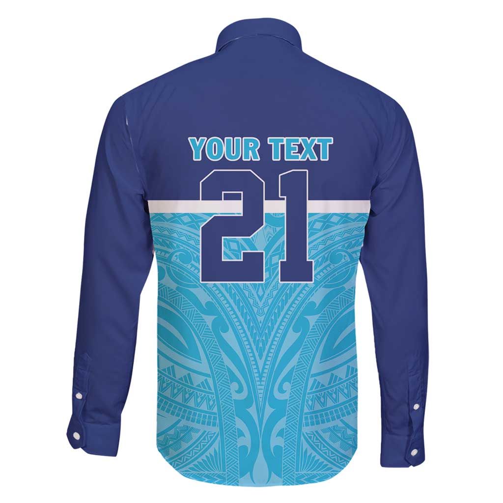 Queensland Samoa Custom Family Matching Long Sleeve Bodycon Dress and Hawaiian Shirt Blue Pacific Polynesian Tribal Pattern