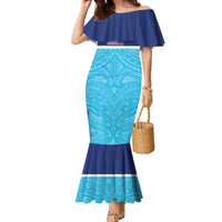 Queensland Samoa Custom Family Matching Mermaid Dress and Hawaiian Shirt Blue Pacific Polynesian Tribal Pattern