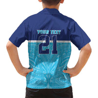 Queensland Samoa Custom Family Matching Short Sleeve Bodycon Dress and Hawaiian Shirt Blue Pacific Polynesian Tribal Pattern