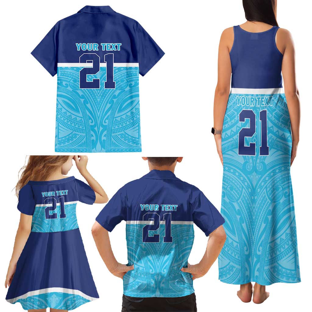 Queensland Samoa Custom Family Matching Tank Maxi Dress and Hawaiian Shirt Blue Pacific Polynesian Tribal Pattern