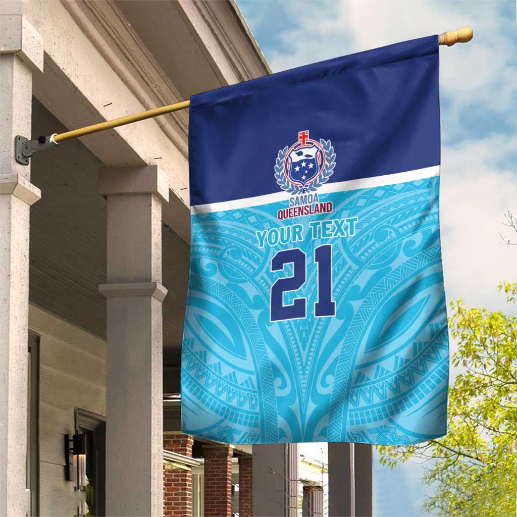 Queensland Samoa Custom Garden Flag Blue Pacific Polynesian Tribal Pattern