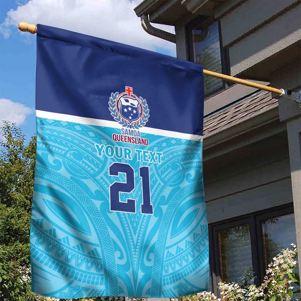 Queensland Samoa Custom Garden Flag Blue Pacific Polynesian Tribal Pattern