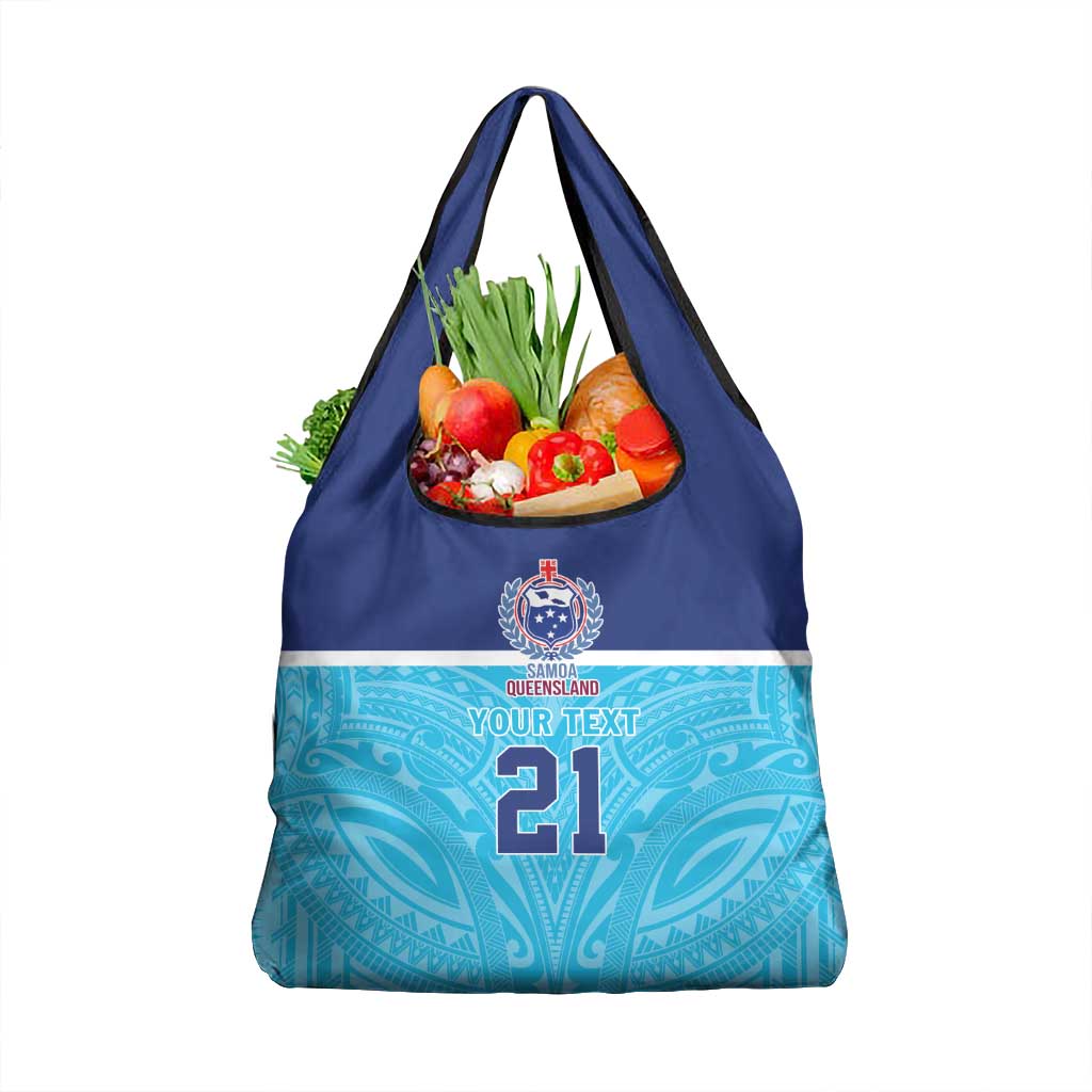 Queensland Samoa Custom Grocery Bag Blue Pacific Polynesian Tribal Pattern