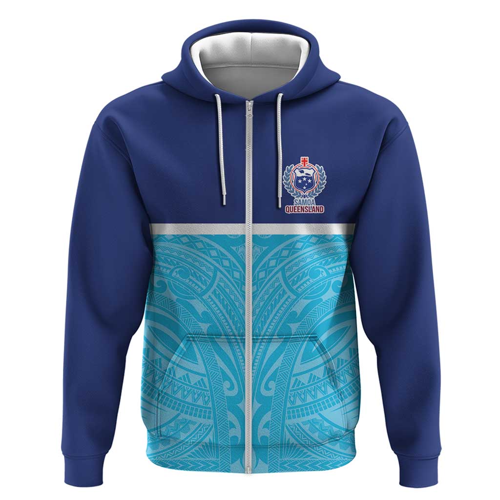 Queensland Samoa Custom Hoodie Blue Pacific Polynesian Tribal Pattern