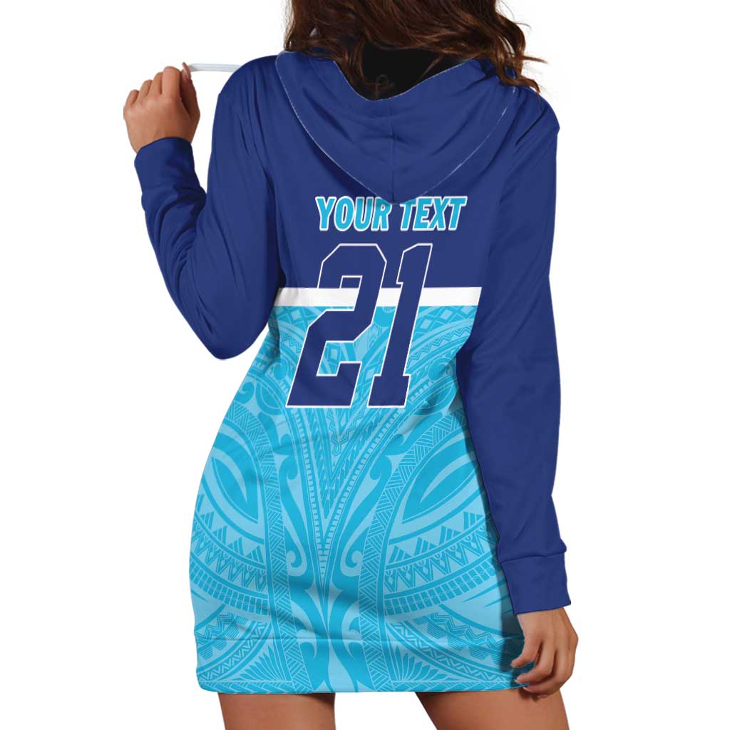 Queensland Samoa Custom Hoodie Dress Blue Pacific Polynesian Tribal Pattern