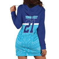 Queensland Samoa Custom Hoodie Dress Blue Pacific Polynesian Tribal Pattern
