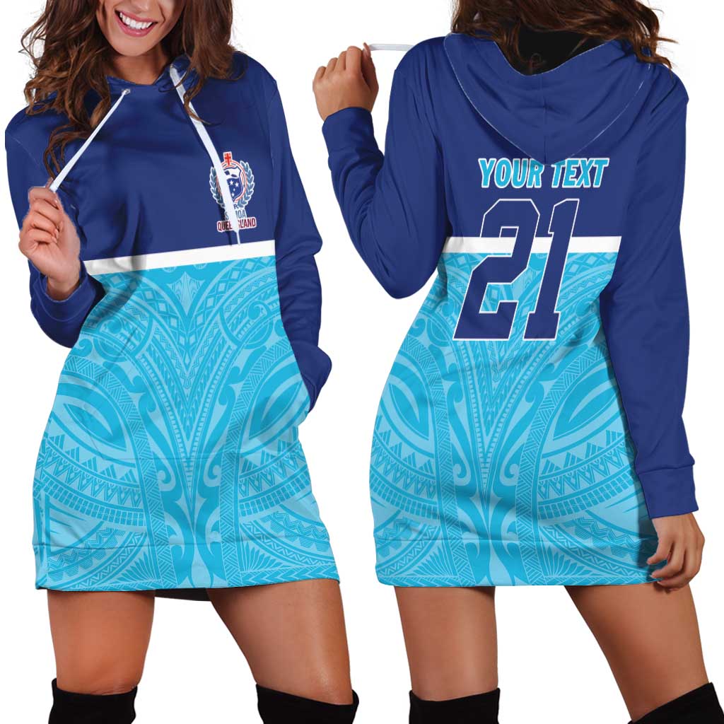 Queensland Samoa Custom Hoodie Dress Blue Pacific Polynesian Tribal Pattern