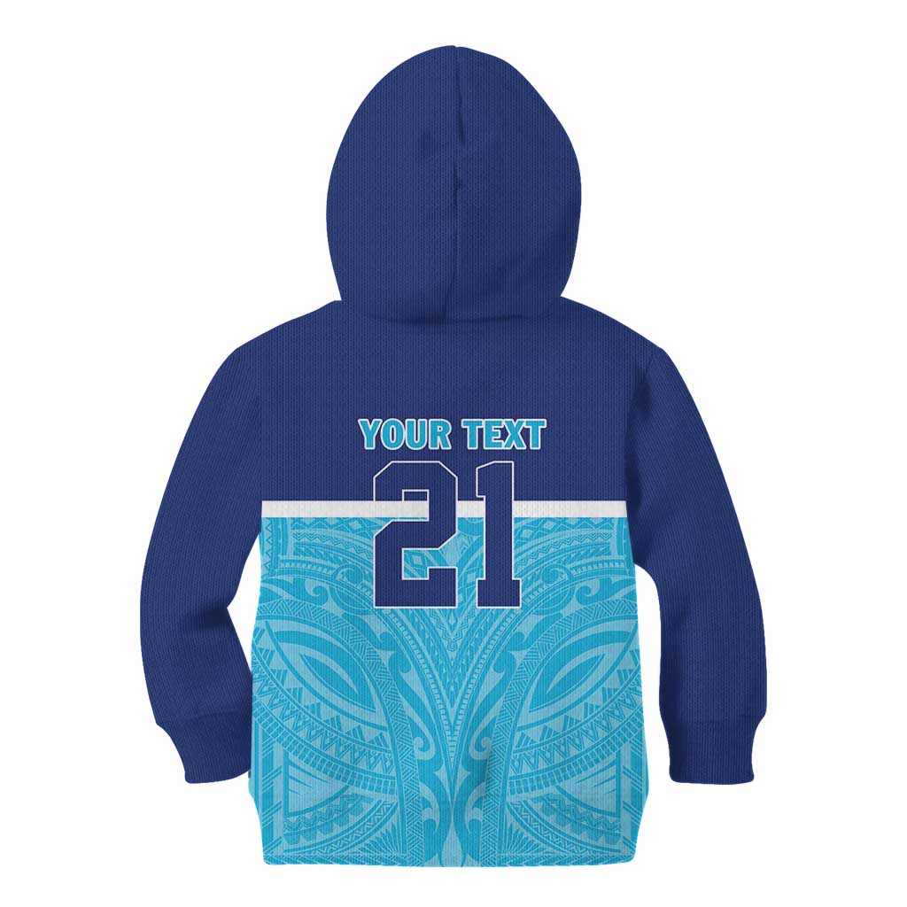 Queensland Samoa Custom Kid Hoodie Blue Pacific Polynesian Tribal Pattern
