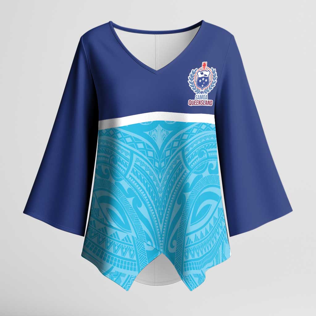Queensland Samoa Custom Kimono Sleeve Blouse Blue Pacific Polynesian Tribal Pattern - Polynesian Pride