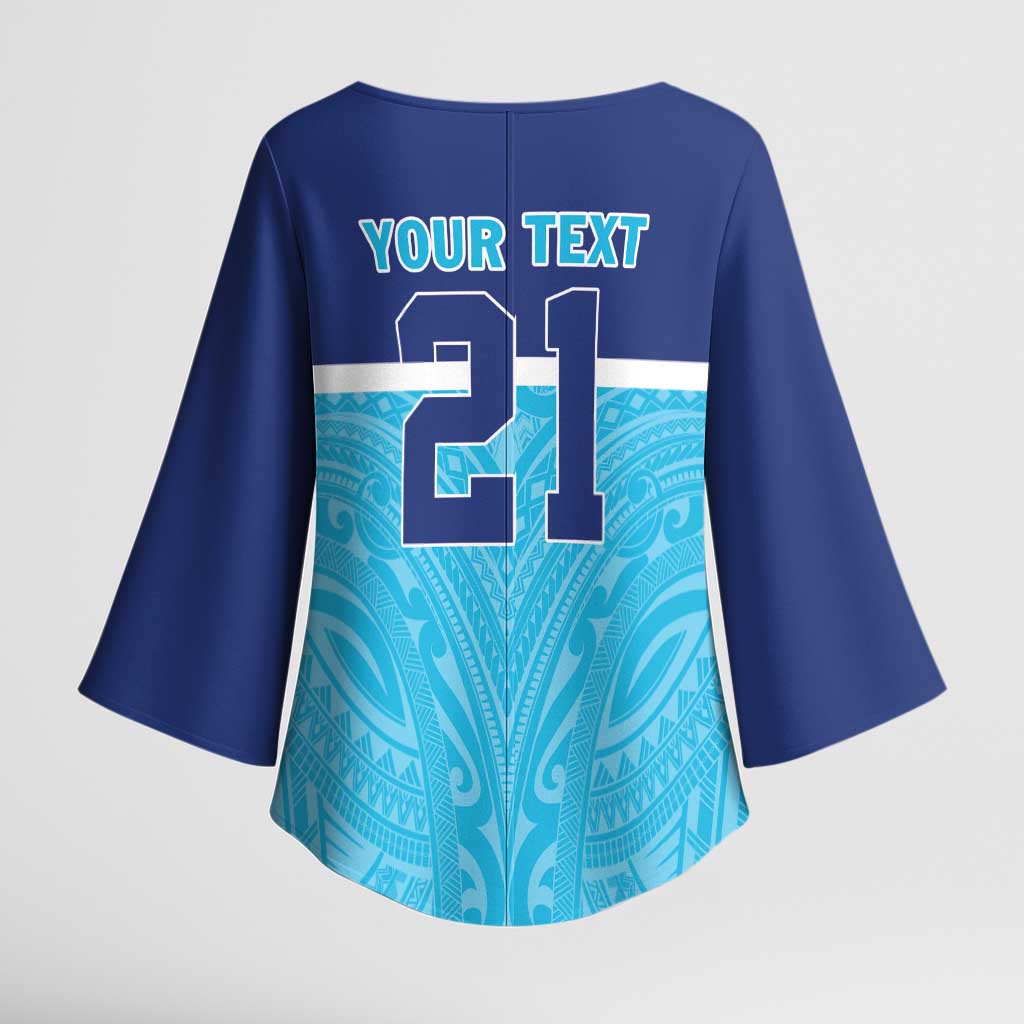 Queensland Samoa Custom Kimono Sleeve Blouse Blue Pacific Polynesian Tribal Pattern - Polynesian Pride