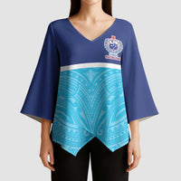 Queensland Samoa Custom Kimono Sleeve Blouse Blue Pacific Polynesian Tribal Pattern - Polynesian Pride