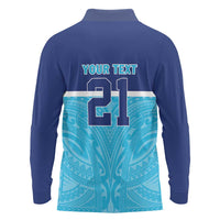 Queensland Samoa Custom Long Sleeve Polo Shirt Blue Pacific Polynesian Tribal Pattern
