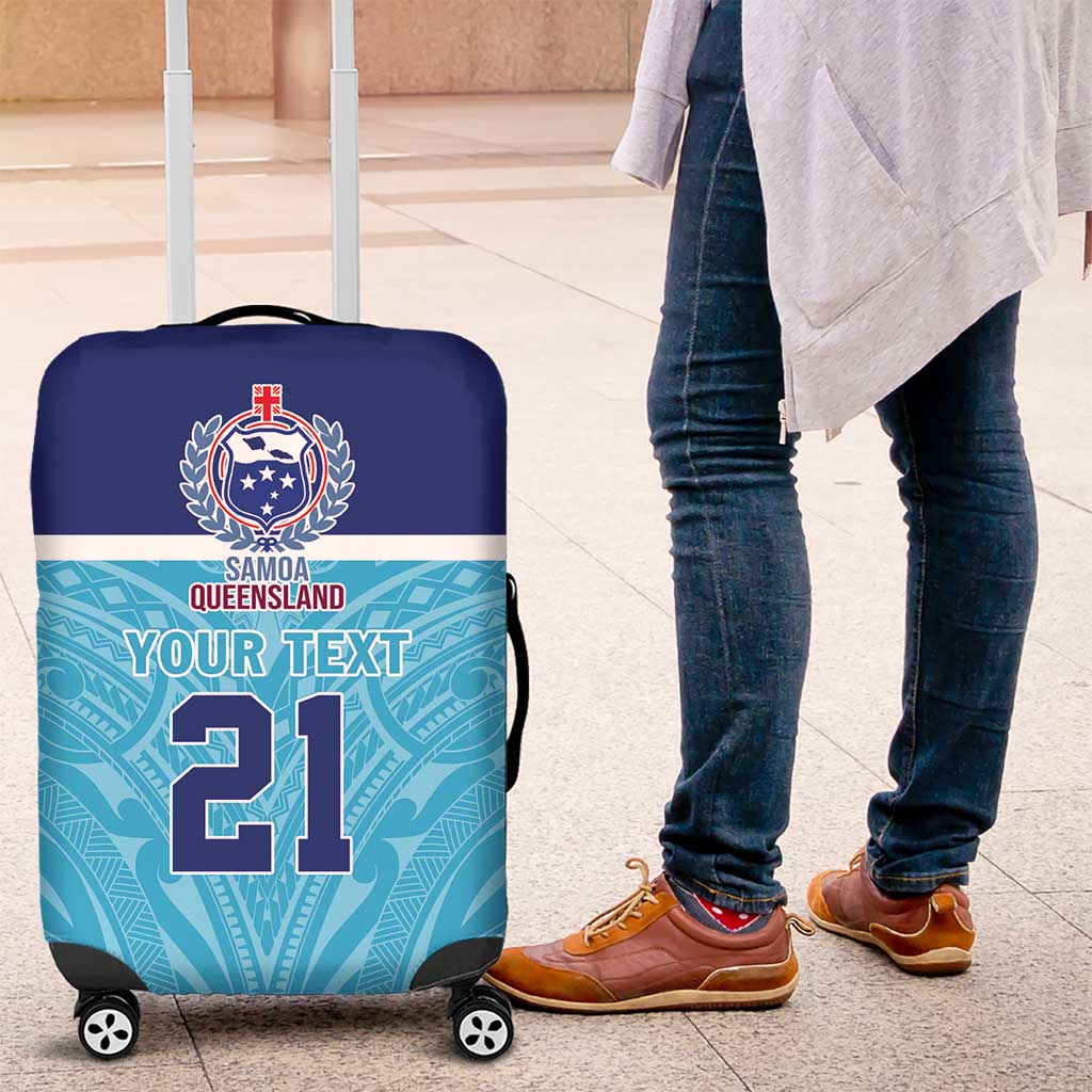 Queensland Samoa Custom Luggage Cover Blue Pacific Polynesian Tribal Pattern