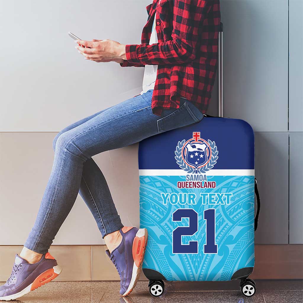 Queensland Samoa Custom Luggage Cover Blue Pacific Polynesian Tribal Pattern