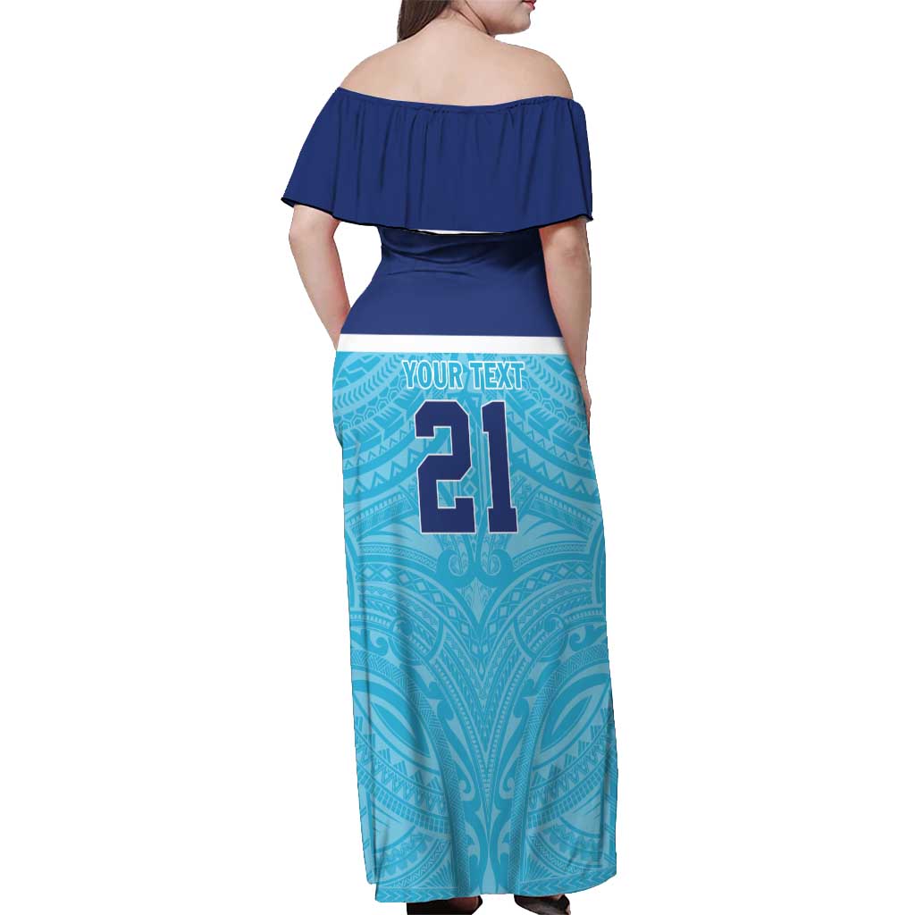 Queensland Samoa Custom Off Shoulder Maxi Dress Blue Pacific Polynesian Tribal Pattern