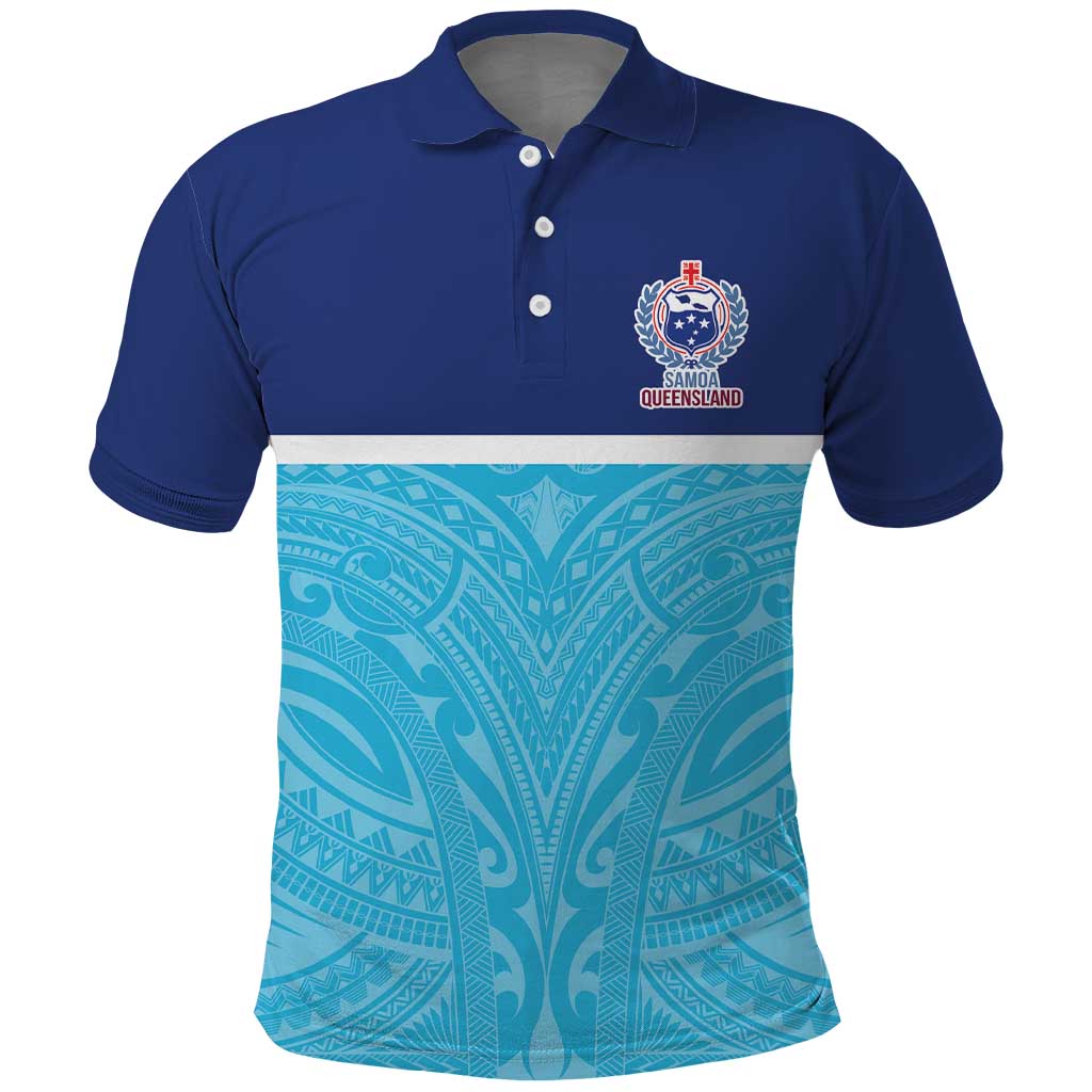 Queensland Samoa Custom Polo Shirt Blue Pacific Polynesian Tribal Pattern