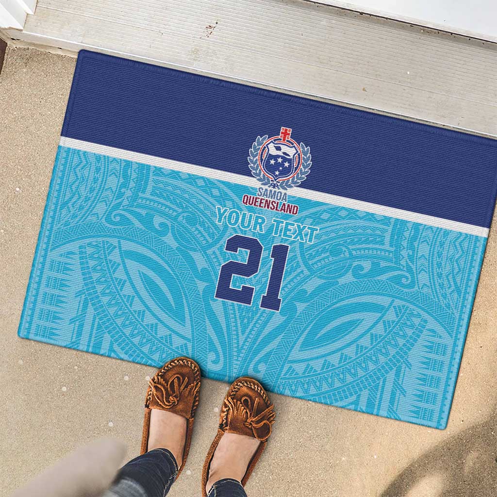 Queensland Samoa Custom Rubber Doormat Blue Pacific Polynesian Tribal Pattern