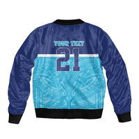 Queensland Samoa Custom Sleeve Zip Bomber Jacket Blue Pacific Polynesian Tribal Pattern