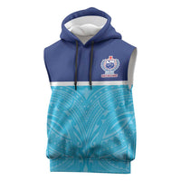 Queensland Samoa Custom Sleeveless Hoodie Blue Pacific Polynesian Tribal Pattern - Polynesian Pride