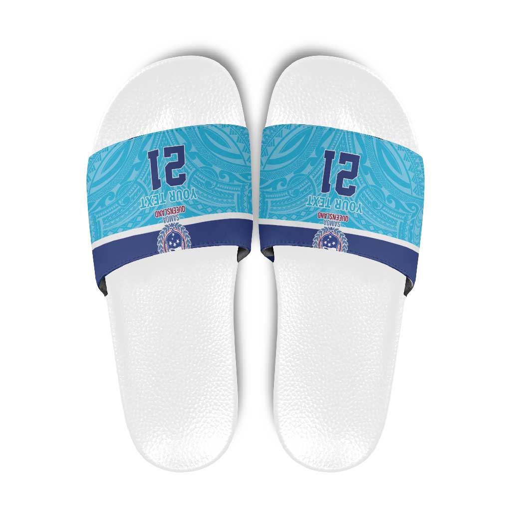 Queensland Samoa Custom Slide Sandals Blue Pacific Polynesian Tribal Pattern LT9 Blue - Polynesian Pride